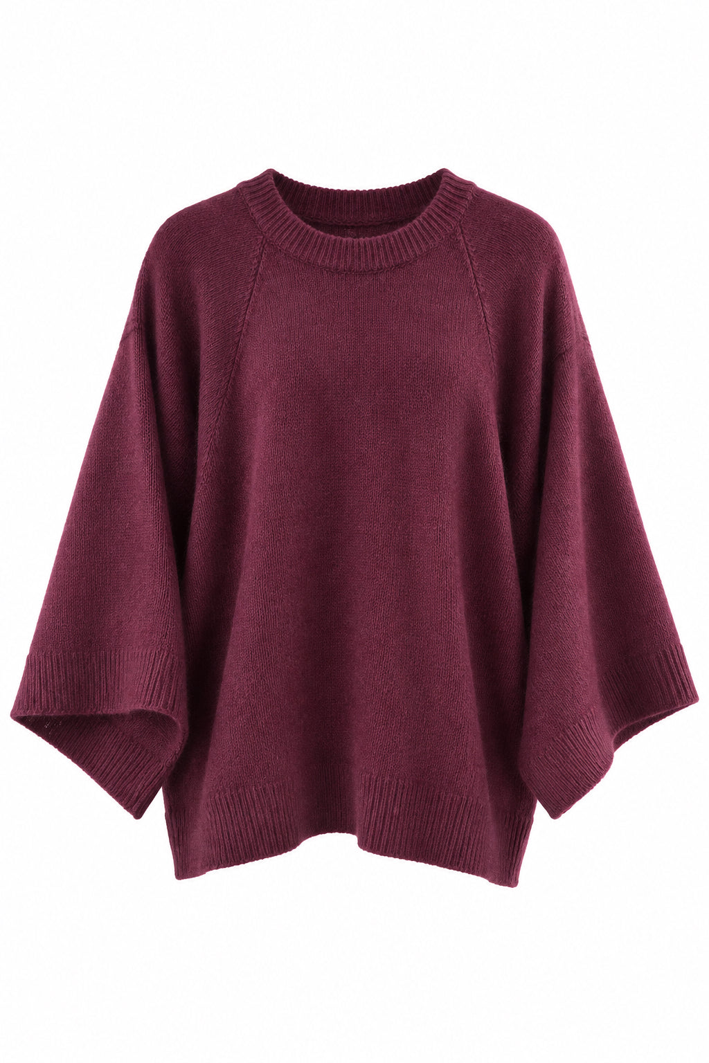 Pull en laine et cachemire bordeaux manches japonisantes
