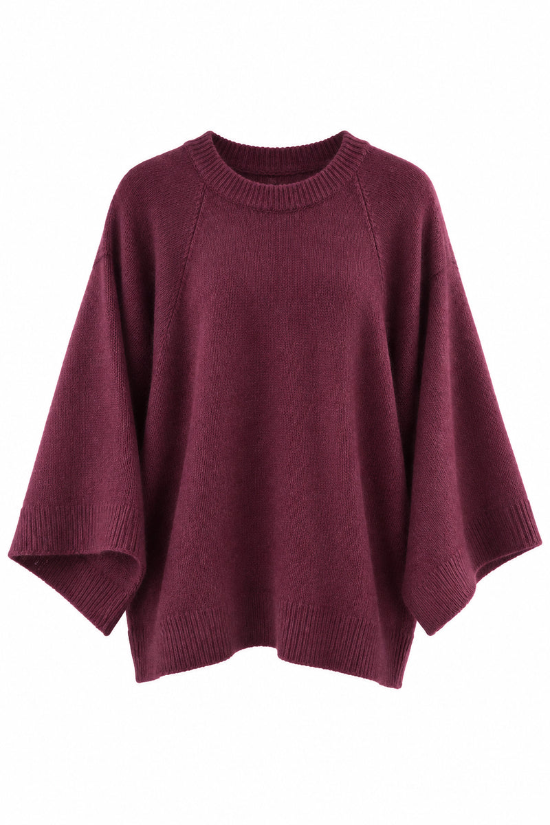 Pull en laine et cachemire bordeaux manches japonisantes