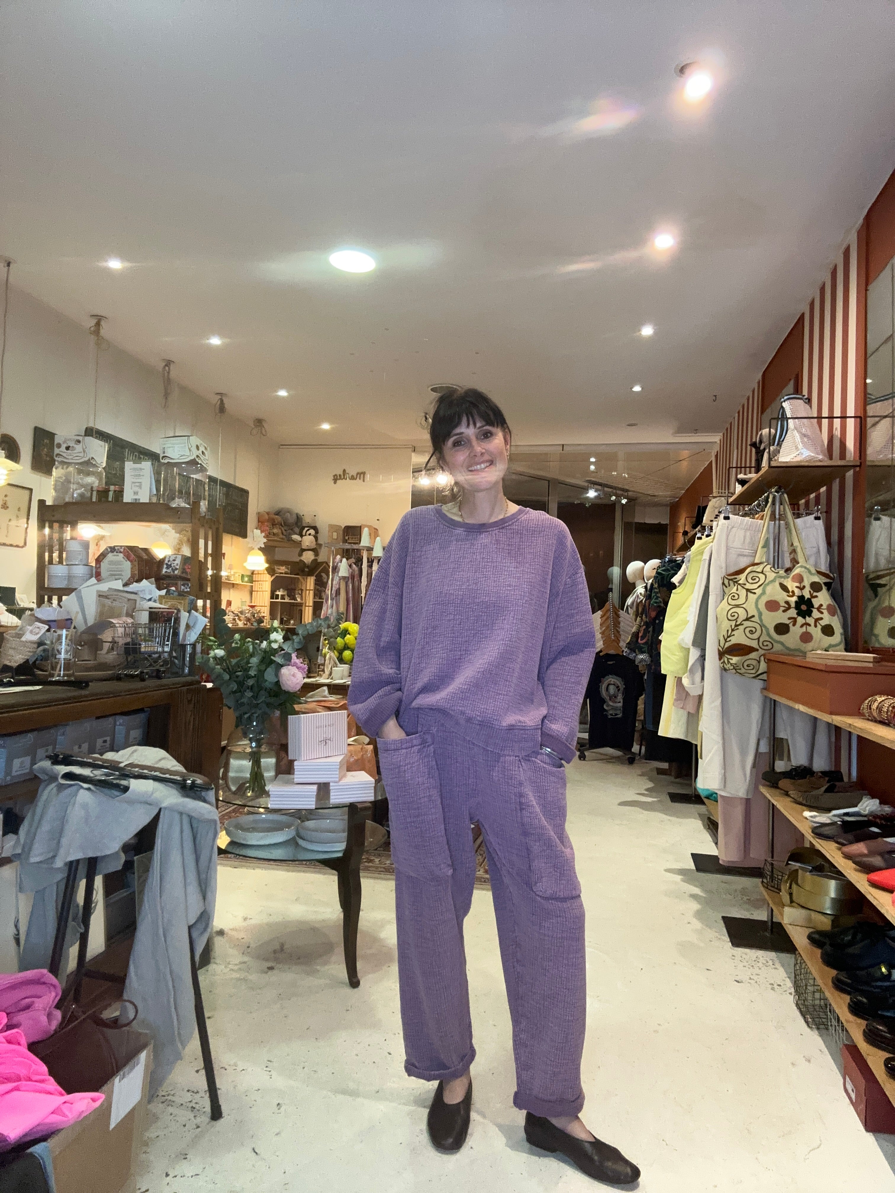 Pantalon jogging Charly en coton gaufré lila