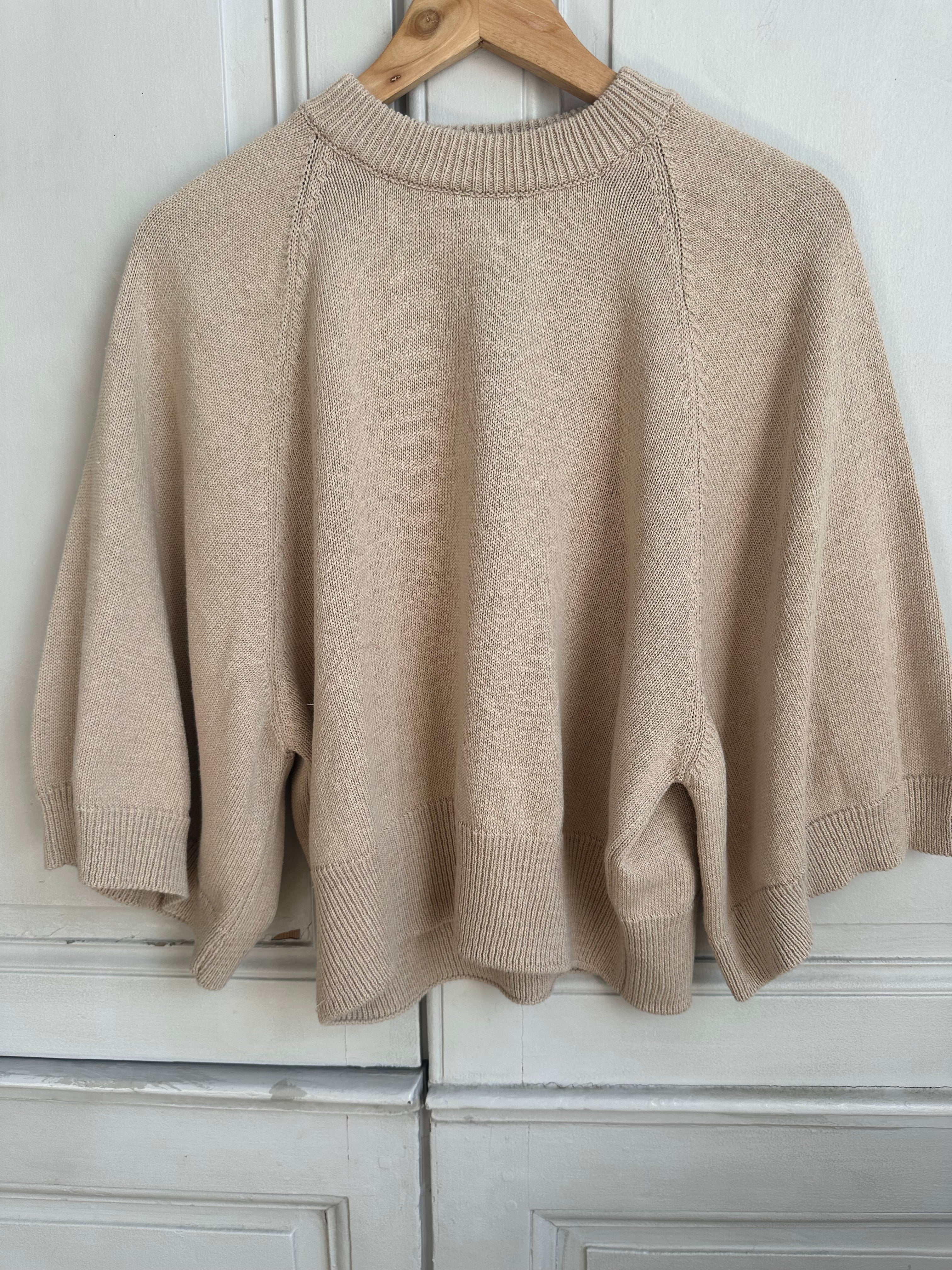 Pull japonisant en coton beige