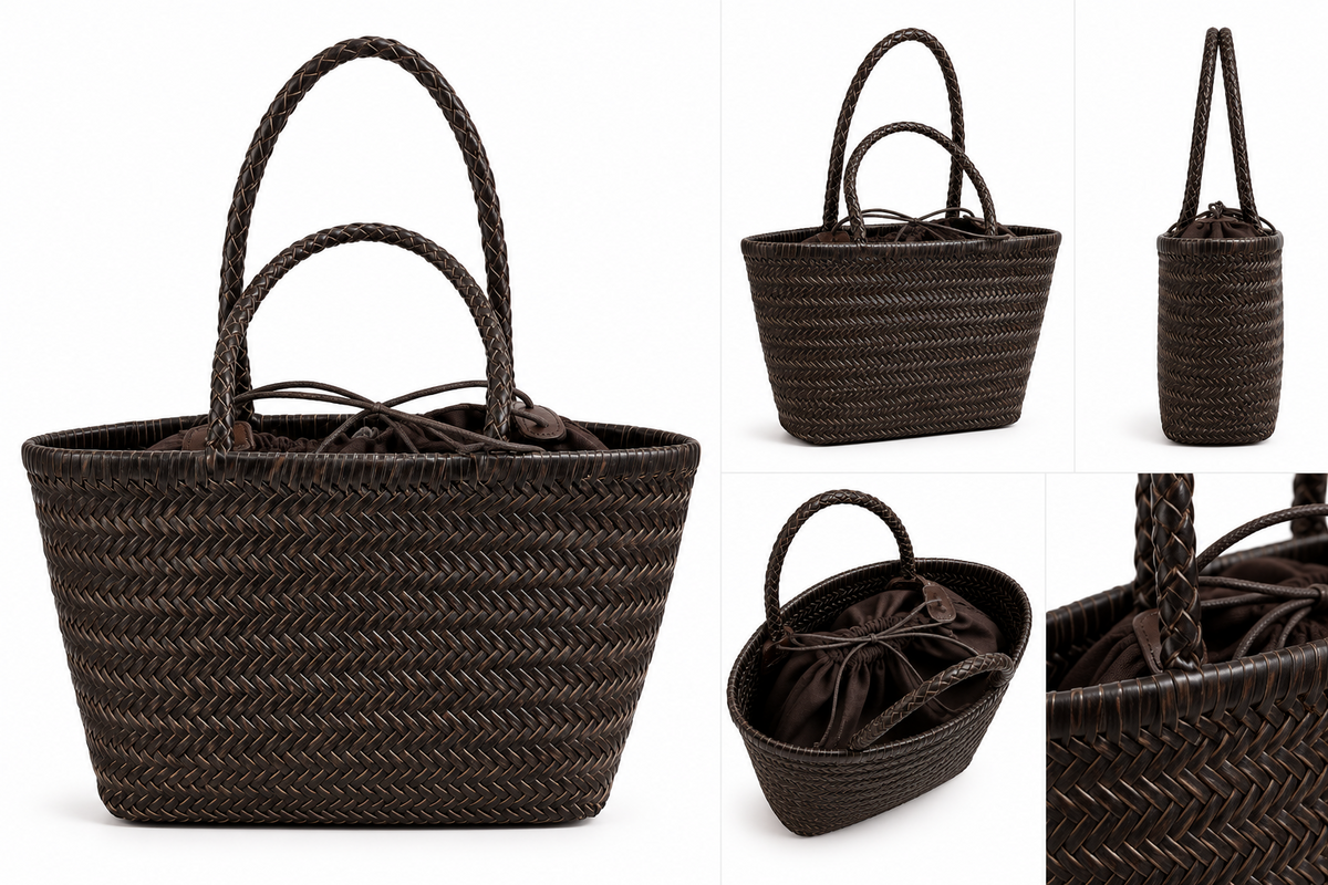 Cabas tressé en cuir moka