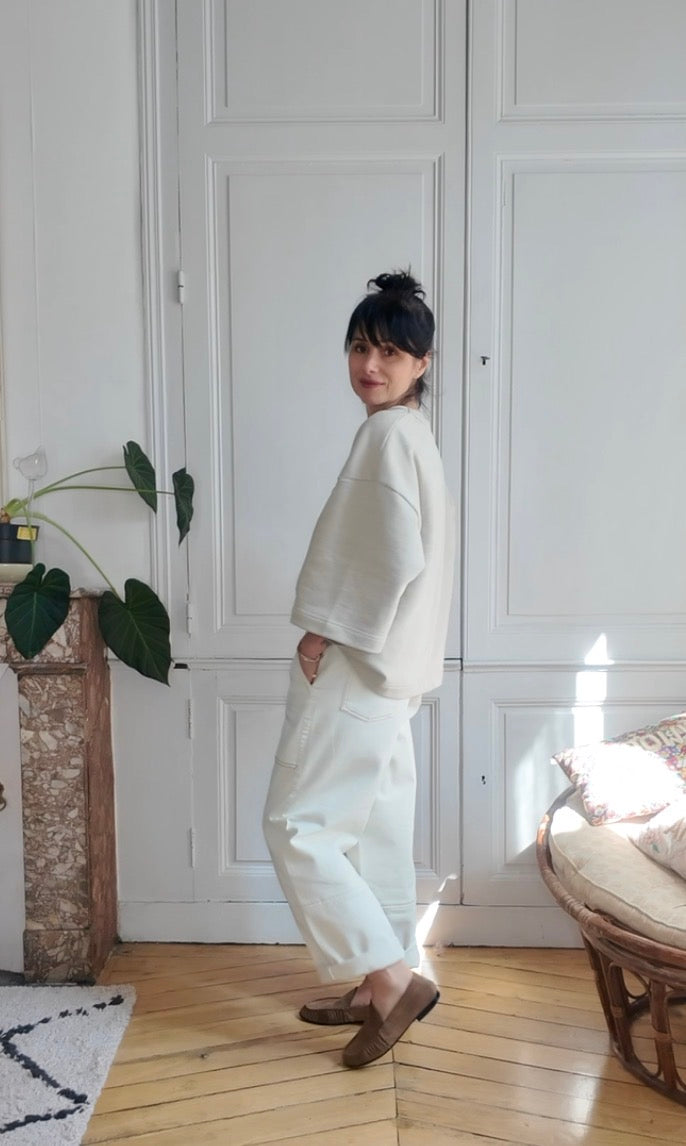 Pantalon worker en toile de coton écrue