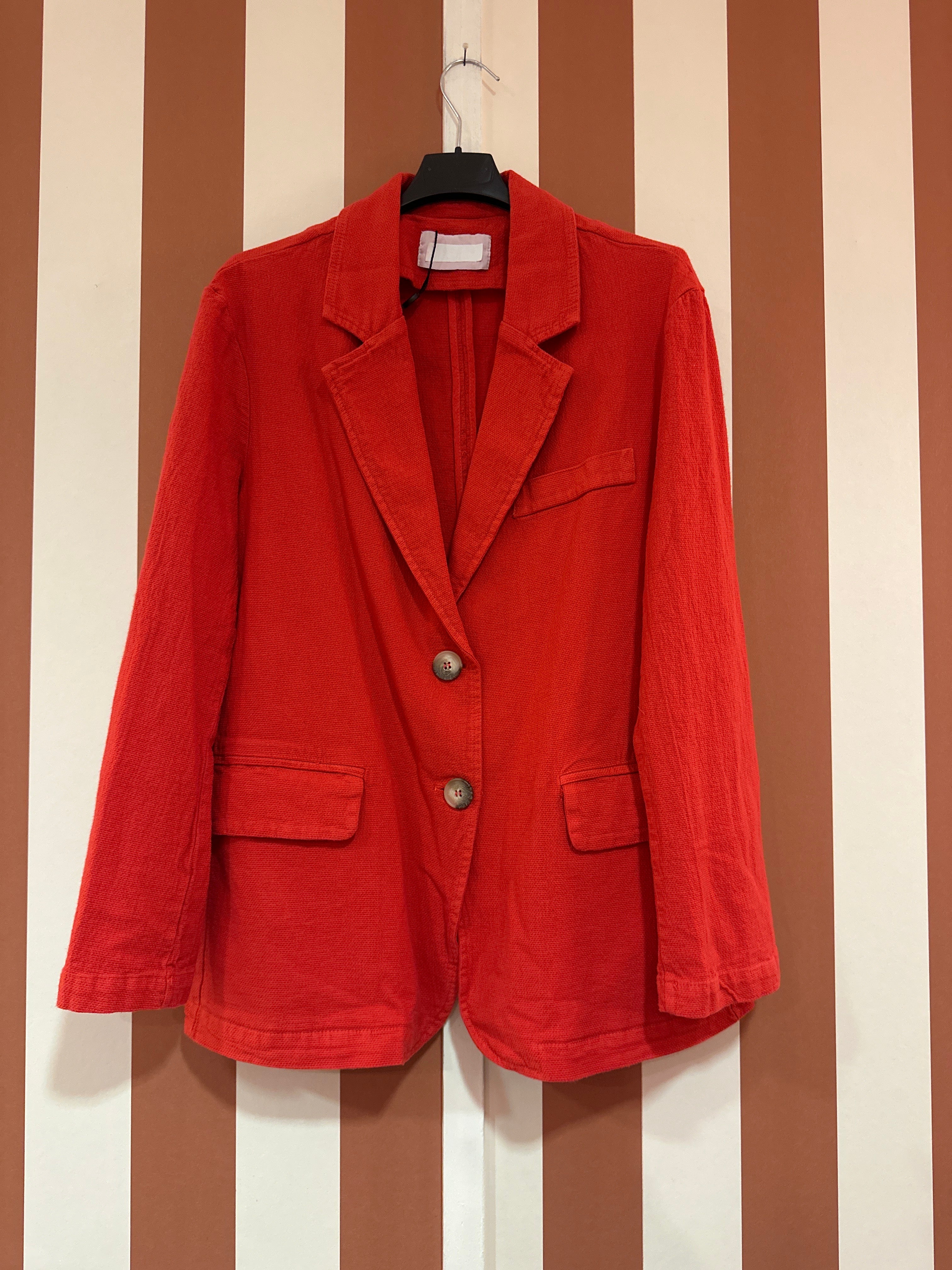 Veste blazer Georges en toile de coton/lin rouge coquelicot