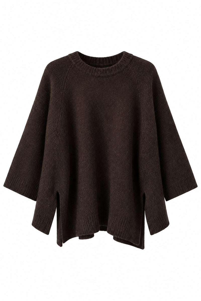 Pull en laine et cachemire moka  manches japonisantes
