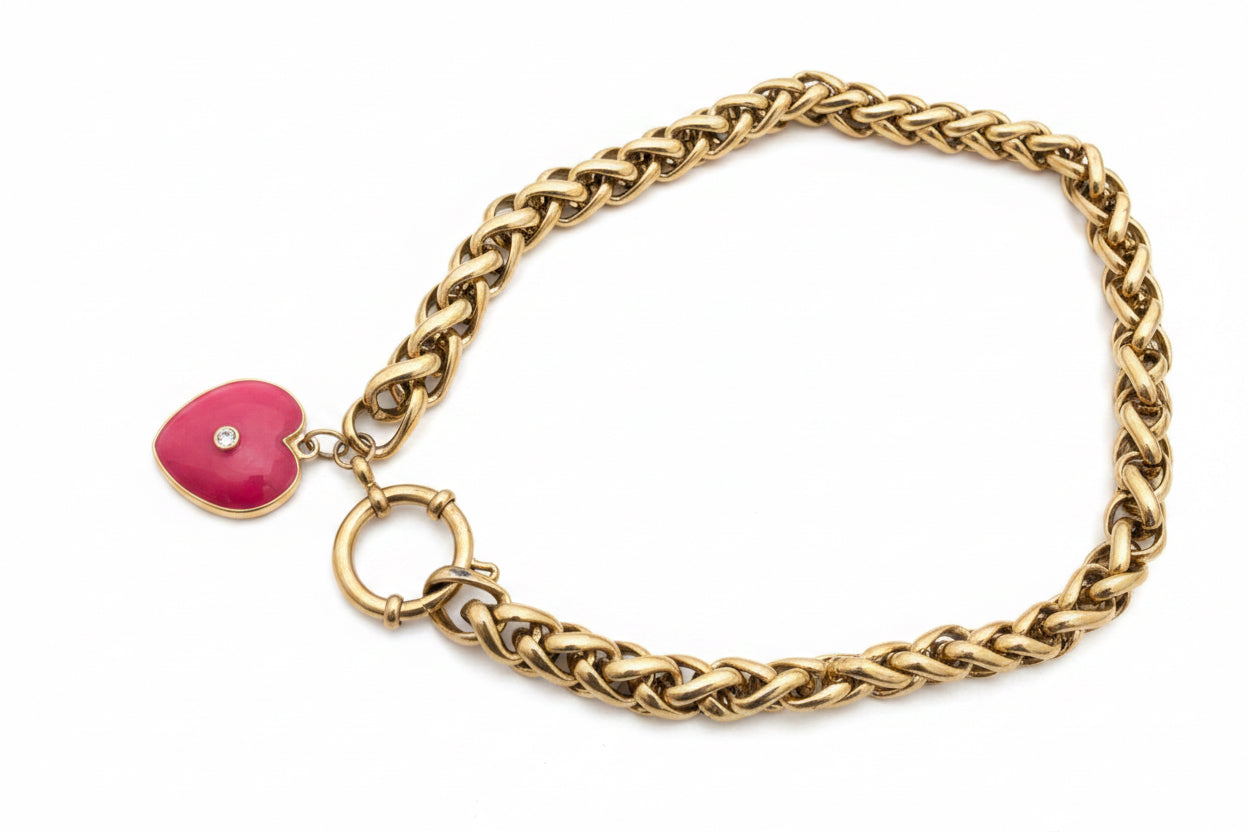 Collier Roma acier et Calcédoine rose  Mystico