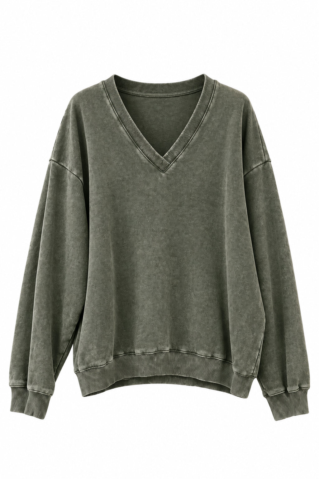 Sweat Col V Alicia en coton stonewashed kaki
