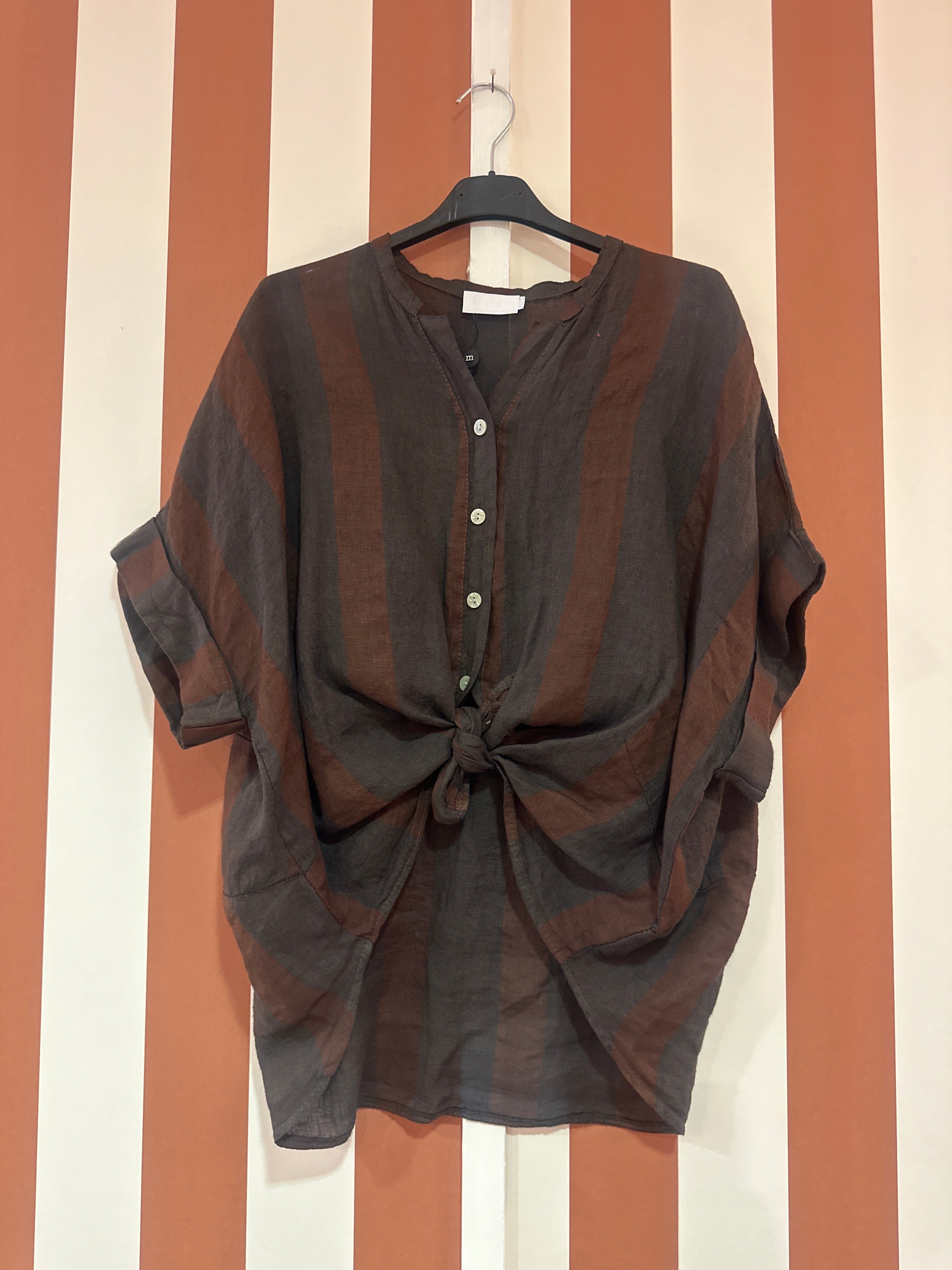 Chemise Sofia en lin rayé chocolat moka