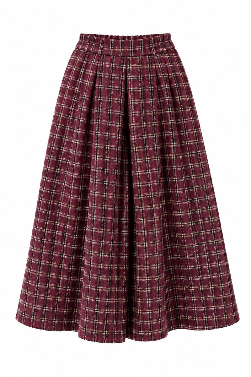 Jupe culotte Inès en lainage rose foncé à carreaux