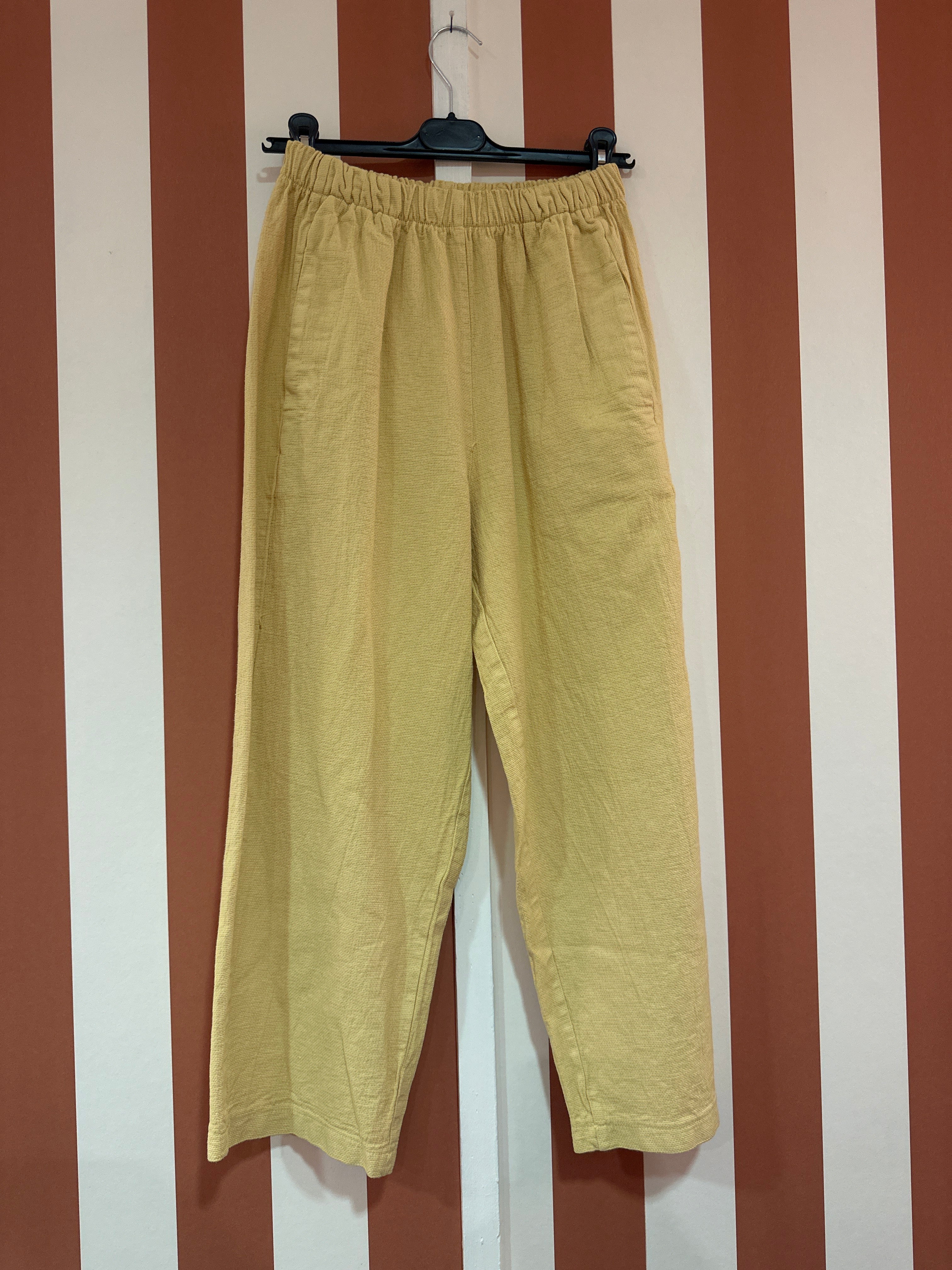 Pantalon Georges en toile de coton/lin jaune paille
