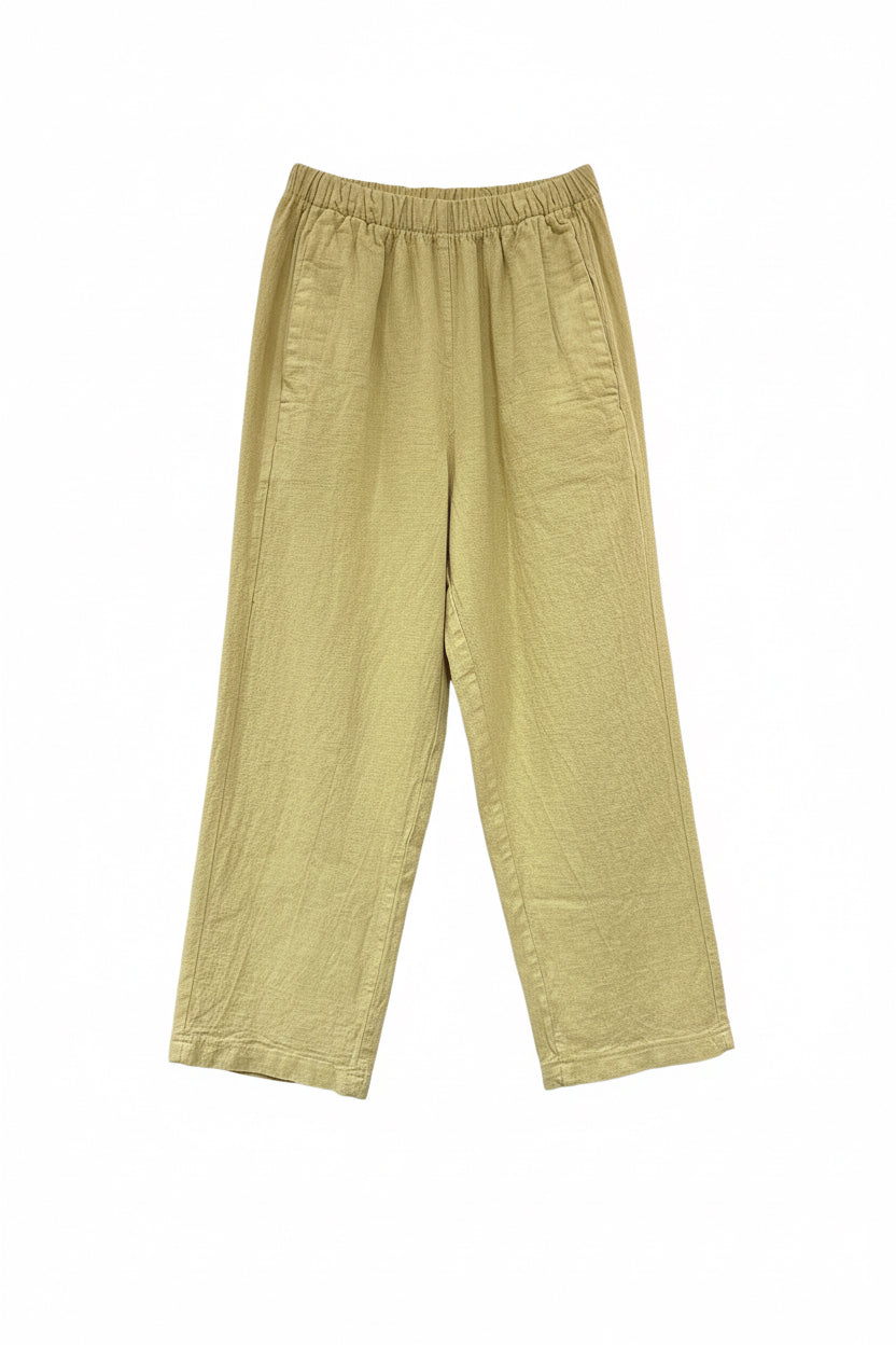 Pantalon Georges en toile de coton/lin jaune paille