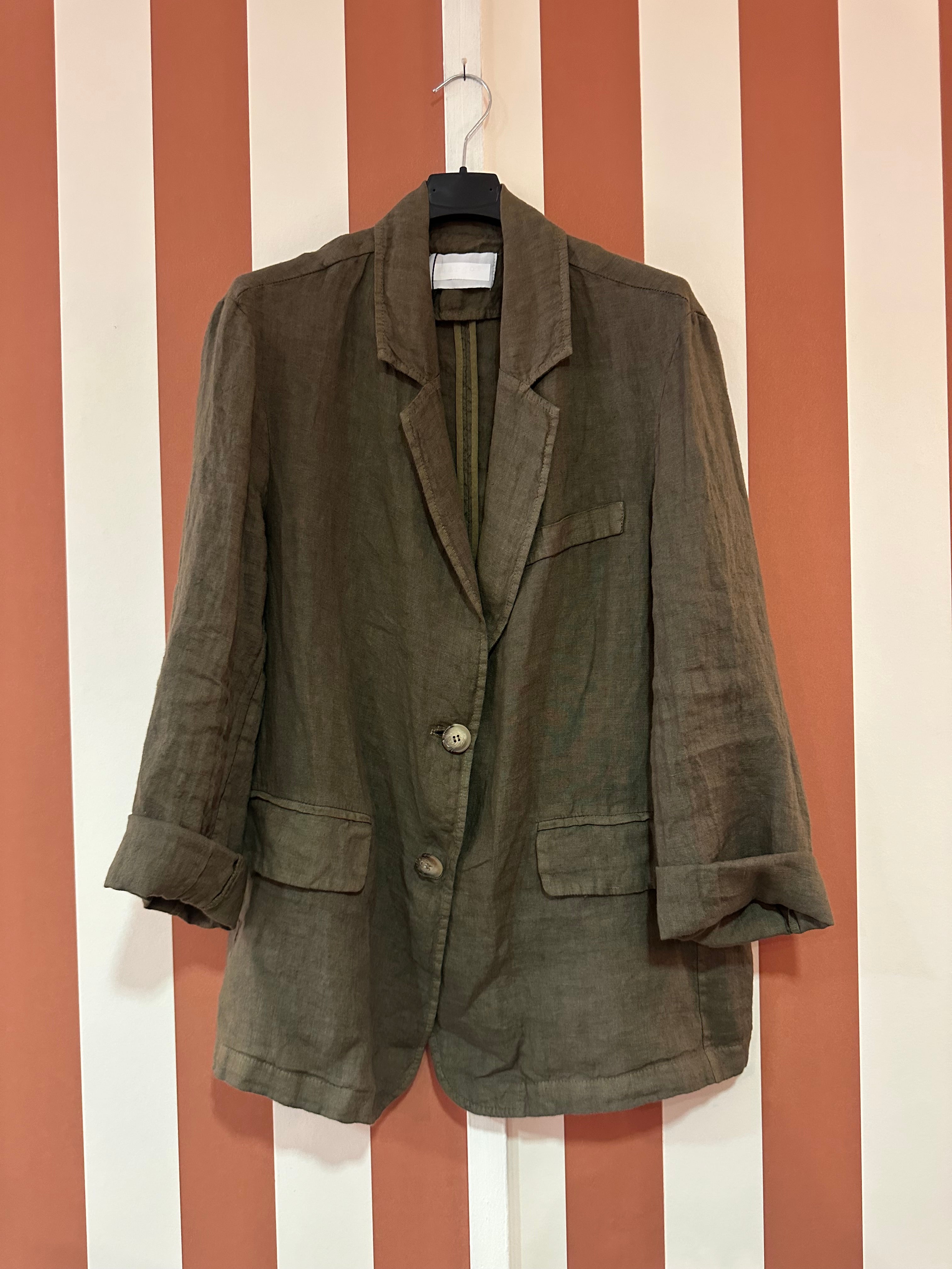 Veste Blazer Chiara en toile de lin kaki foncé