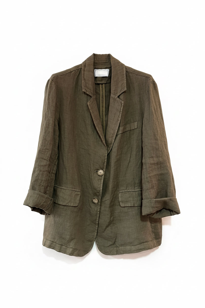 Veste Blazer Chiara en toile de lin kaki foncé
