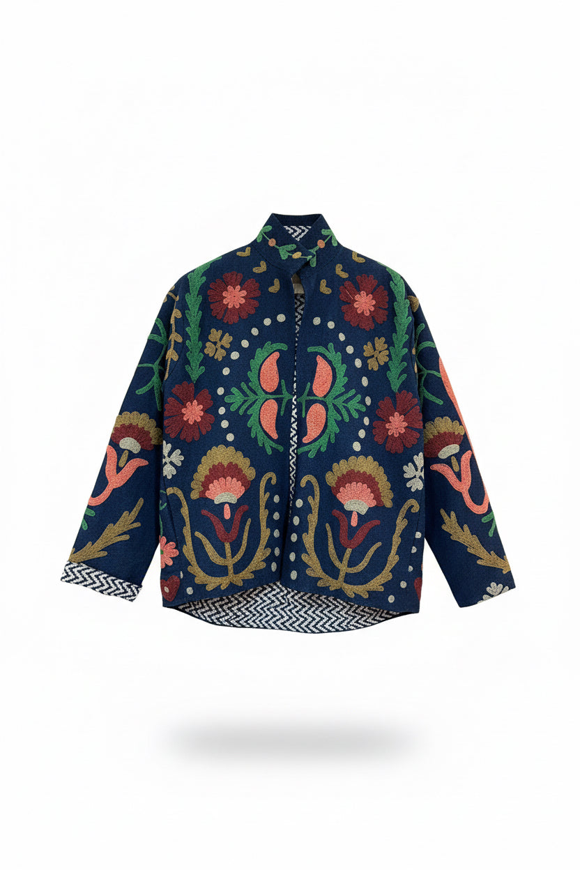 Veste denim brodée main