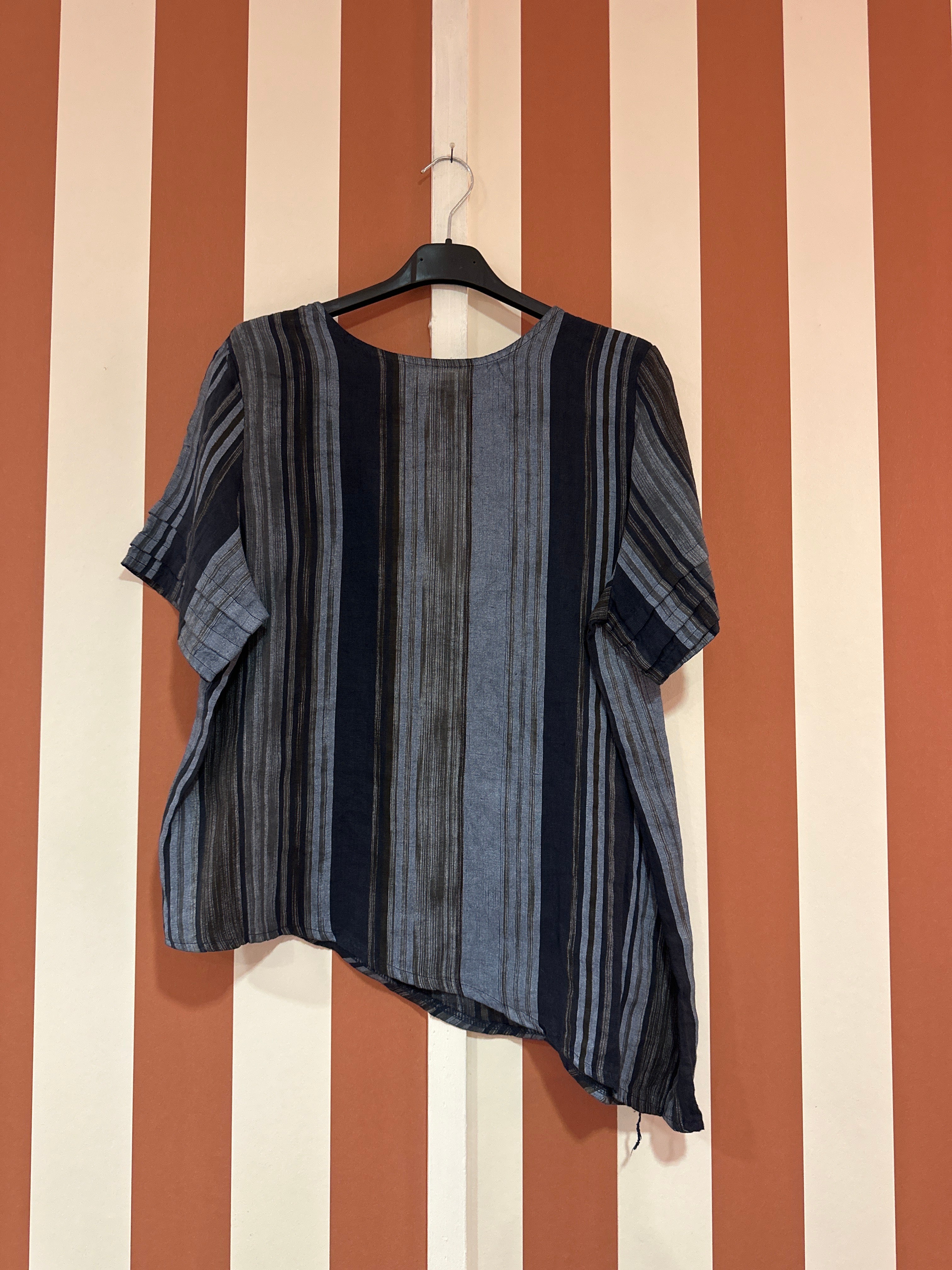 Top Nino en toile de lin rayée gris/bleu