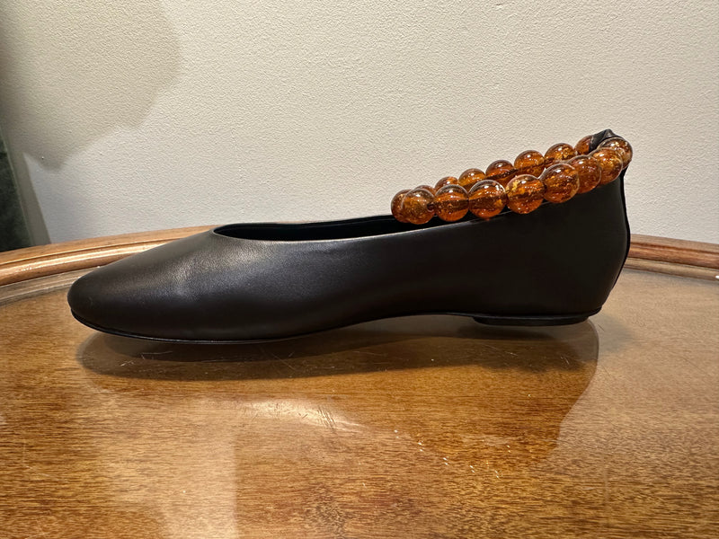 Ballerines italienne en cuir moka avec bracelet de cheville