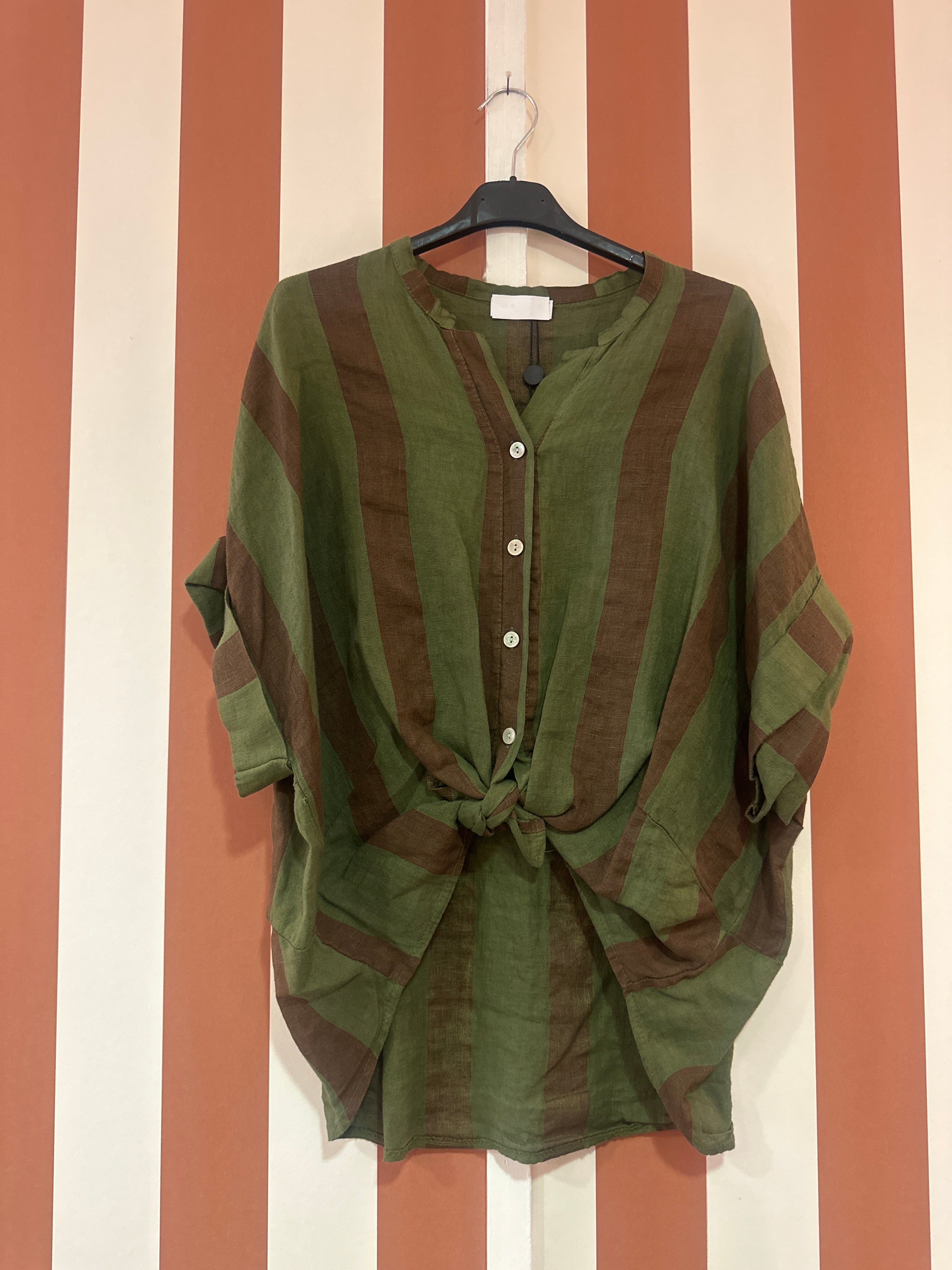 Chemise Sofia en lin rayé kaki moka