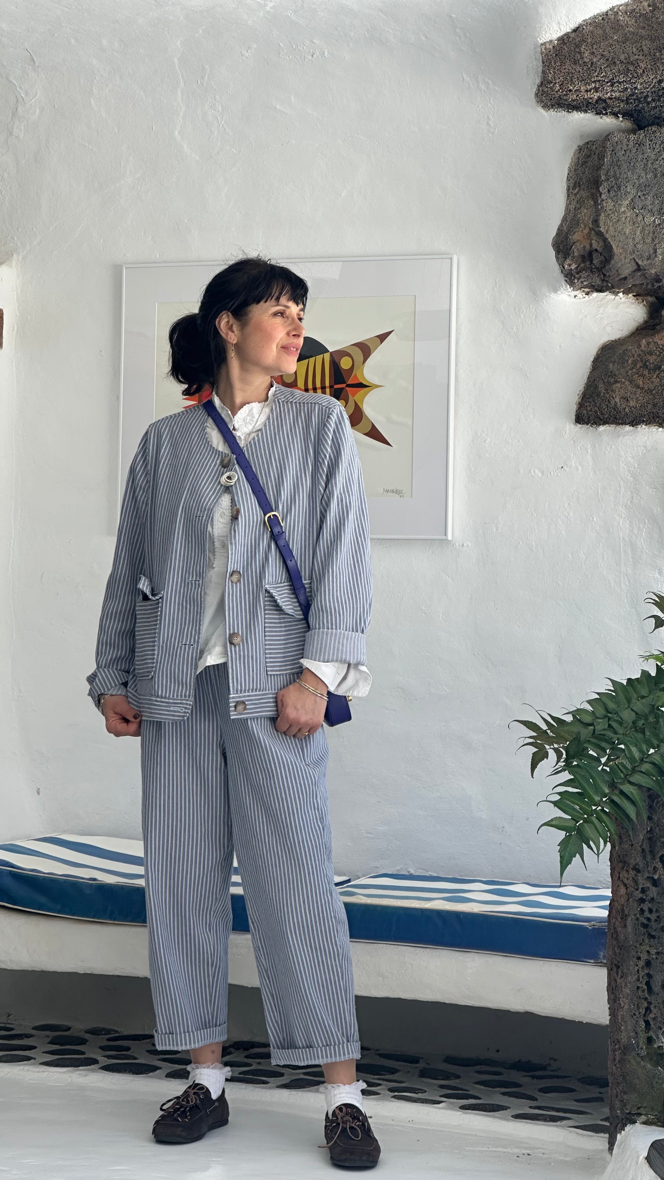 Pantalon Georgio en toile de coton rayée
