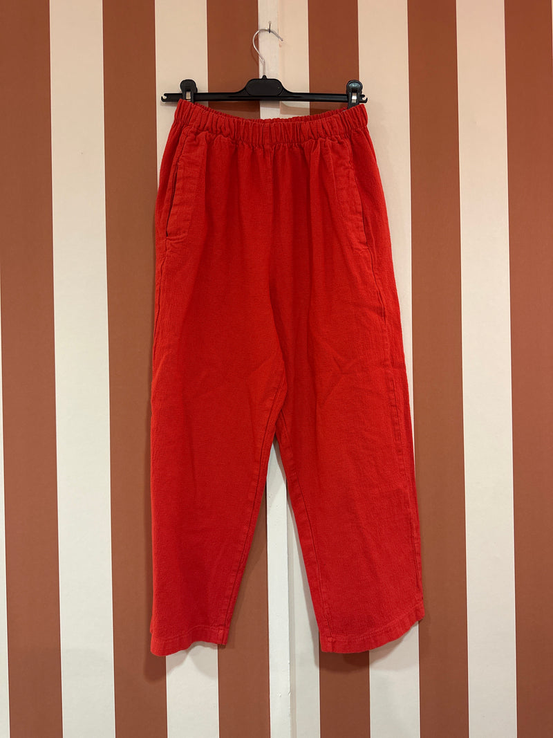 Pantalon Georges en toile de coton/lin rouge coquelicot