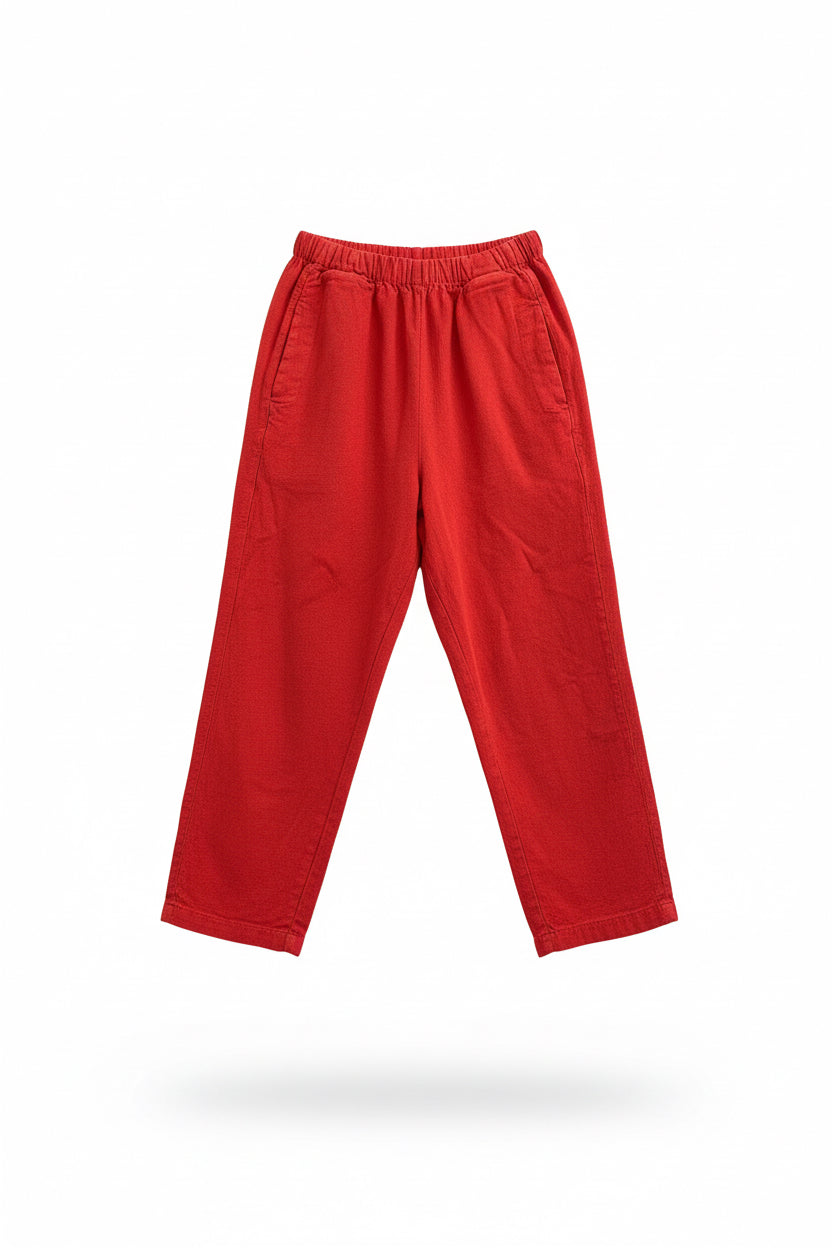 Pantalon Georges en toile de coton/lin rouge coquelicot