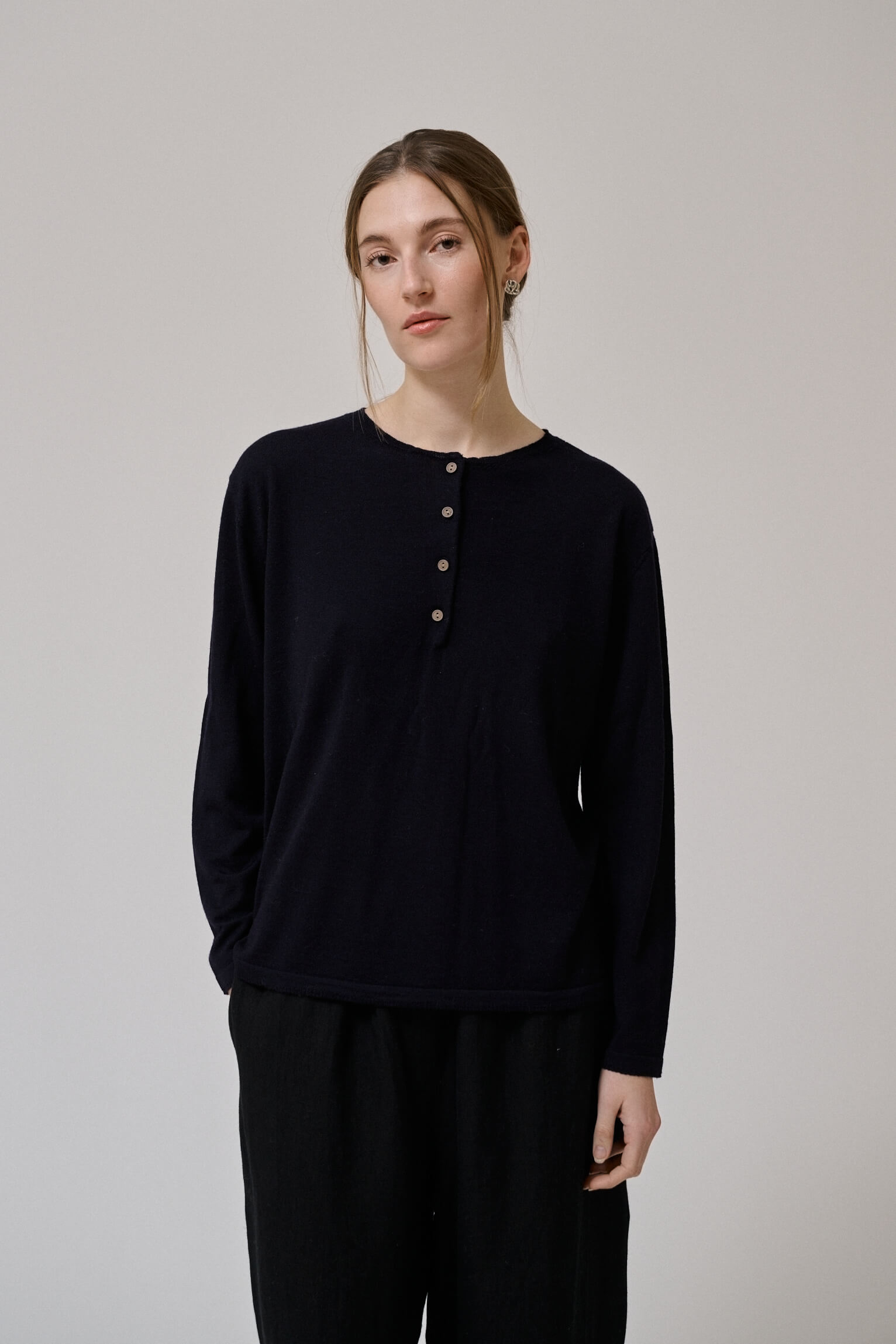 Pull chemise en laine mérinos coloris Navy Anne-Mi