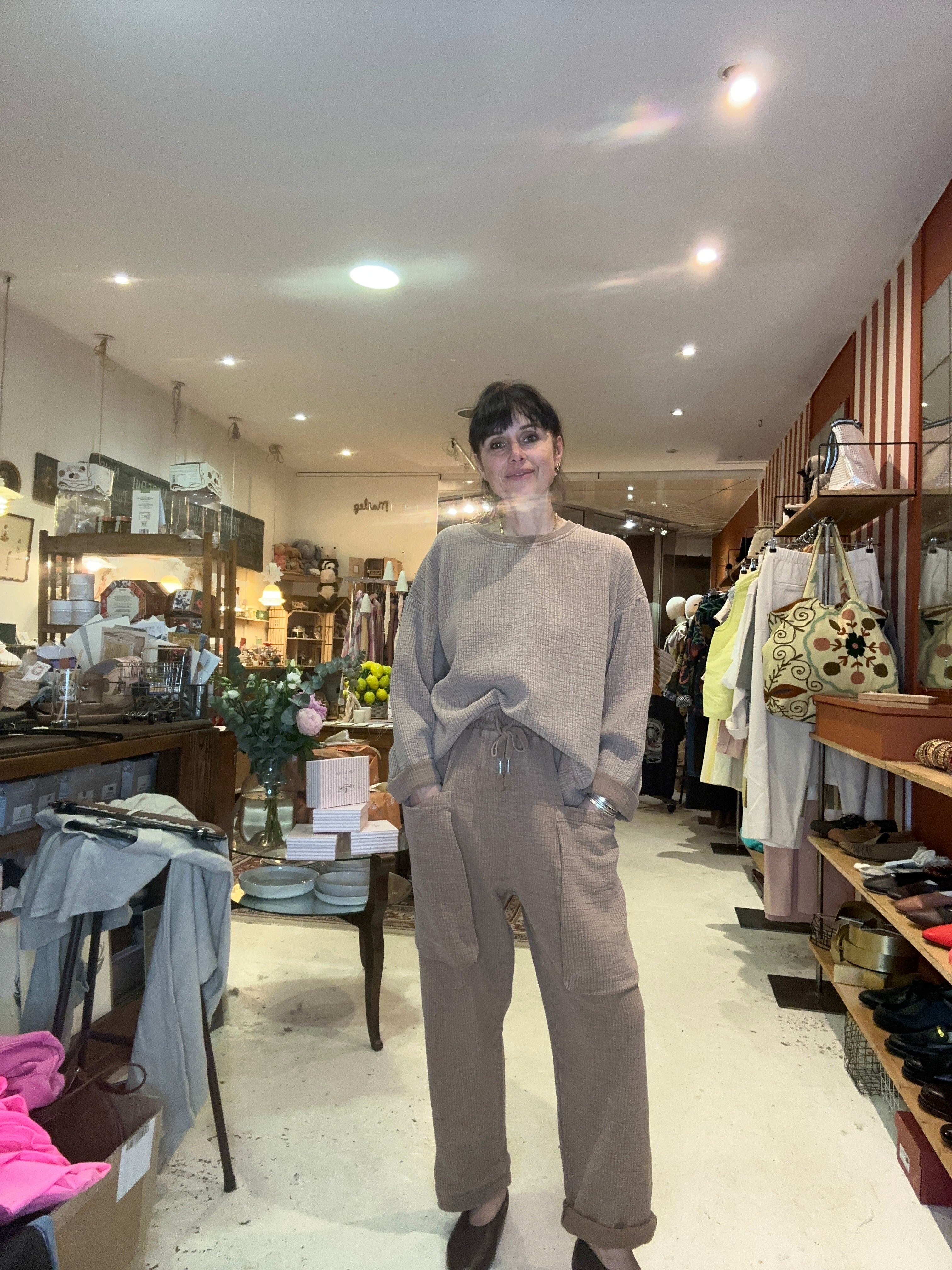 Pantalon jogging Charly en coton gaufré nougat