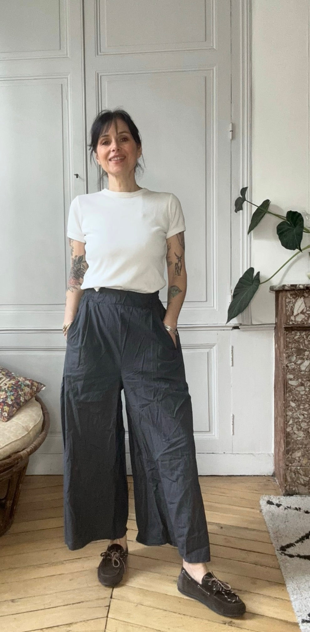 Jupe-culotte gris ardoise en popeline de coton