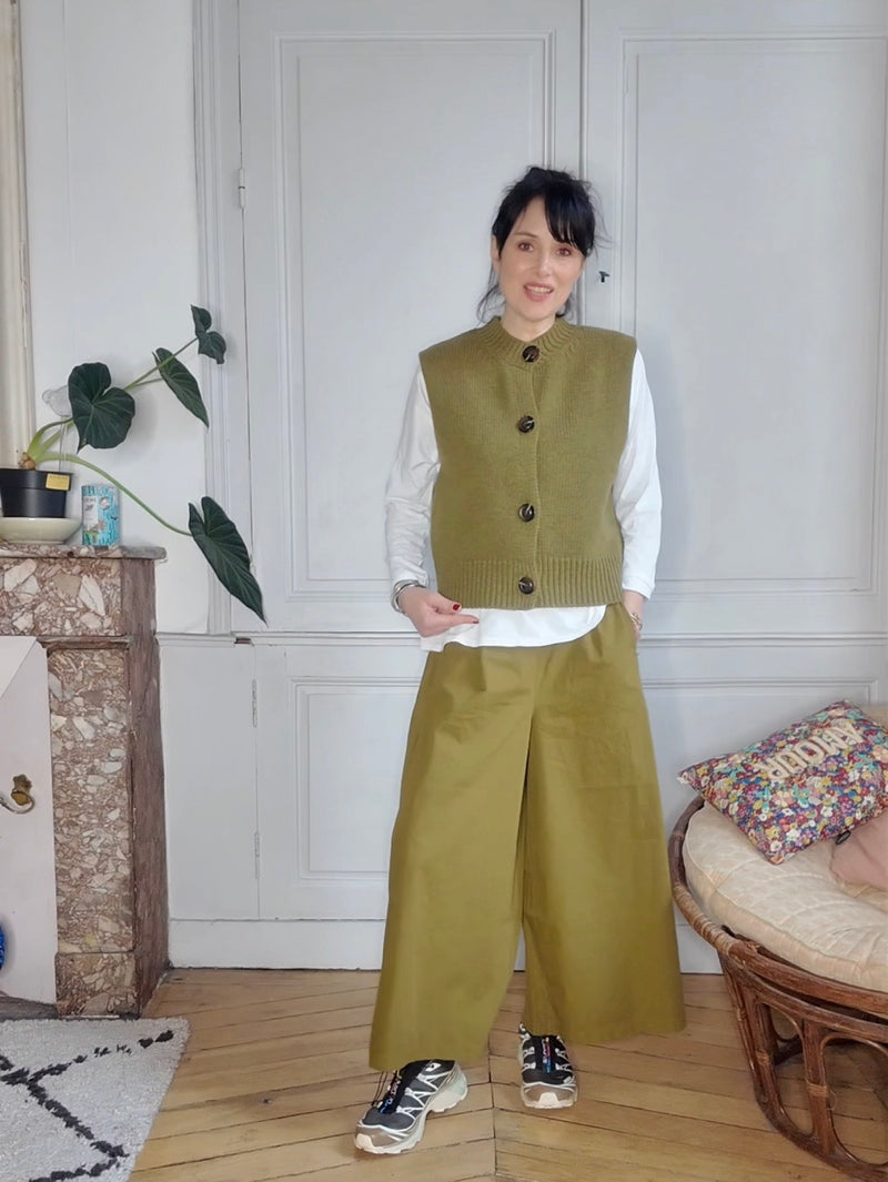 Jupe-culotte olive en popeline de coton