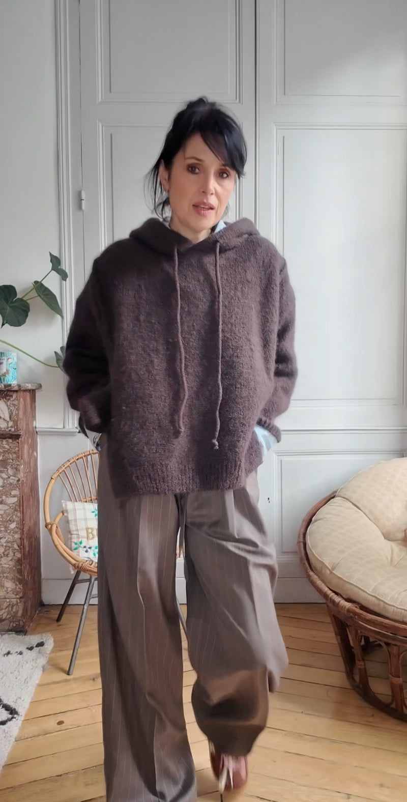Pull à capuche en laine mohair