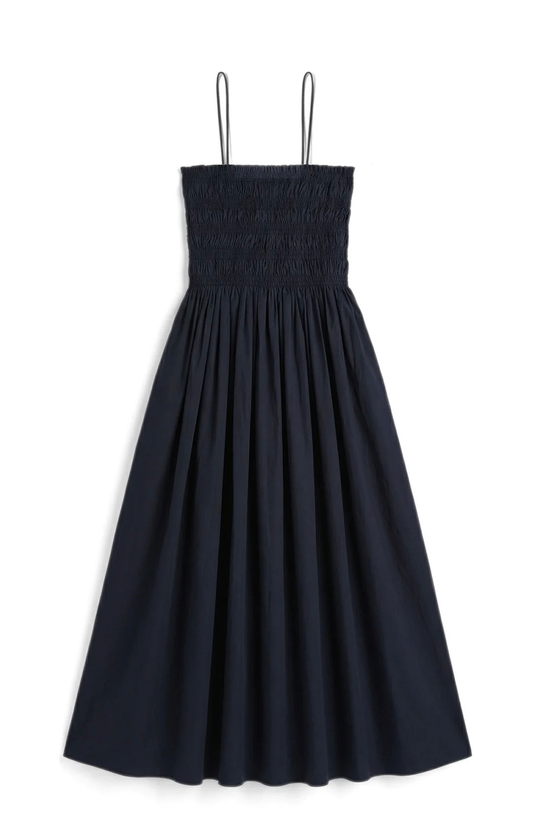 Robe Sylvia à bustier smocké en popeline de coton noire Belle Pièce