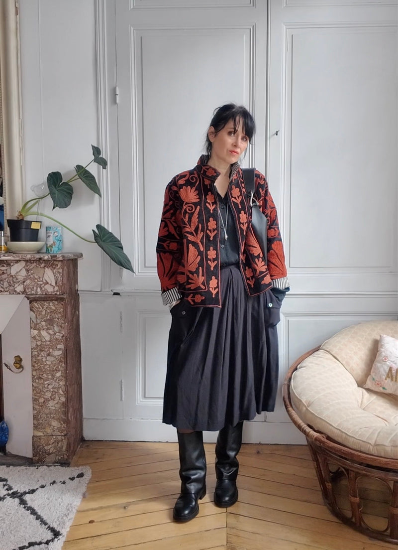 Veste velours brodée main