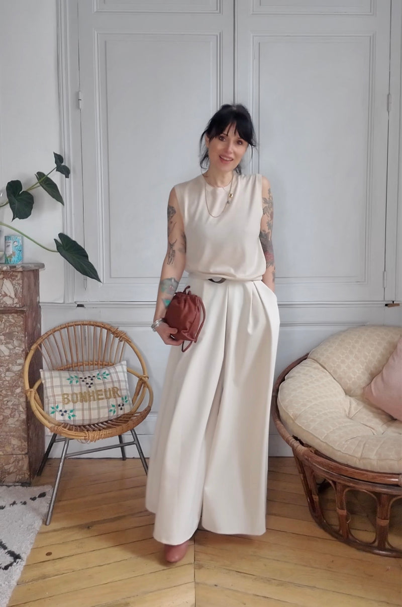 Pantalon japonisant Hakama ivoire