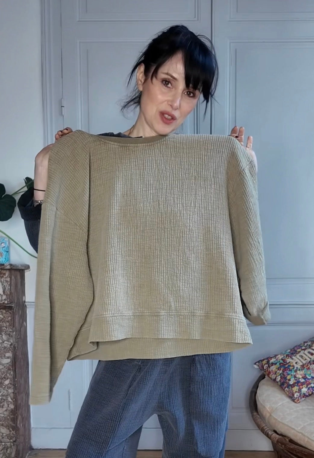 Sweatshirt Charly en coton gaufré argile stone washed