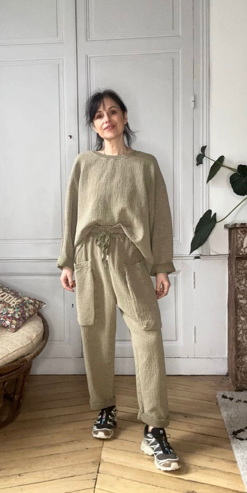 Sweatshirt Charly en coton gaufré argile stone washed