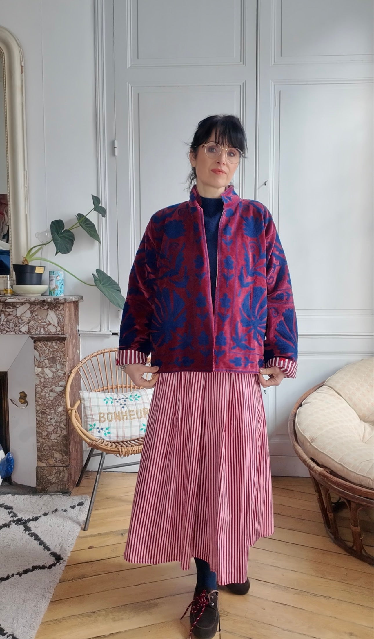 Veste velours brodée main