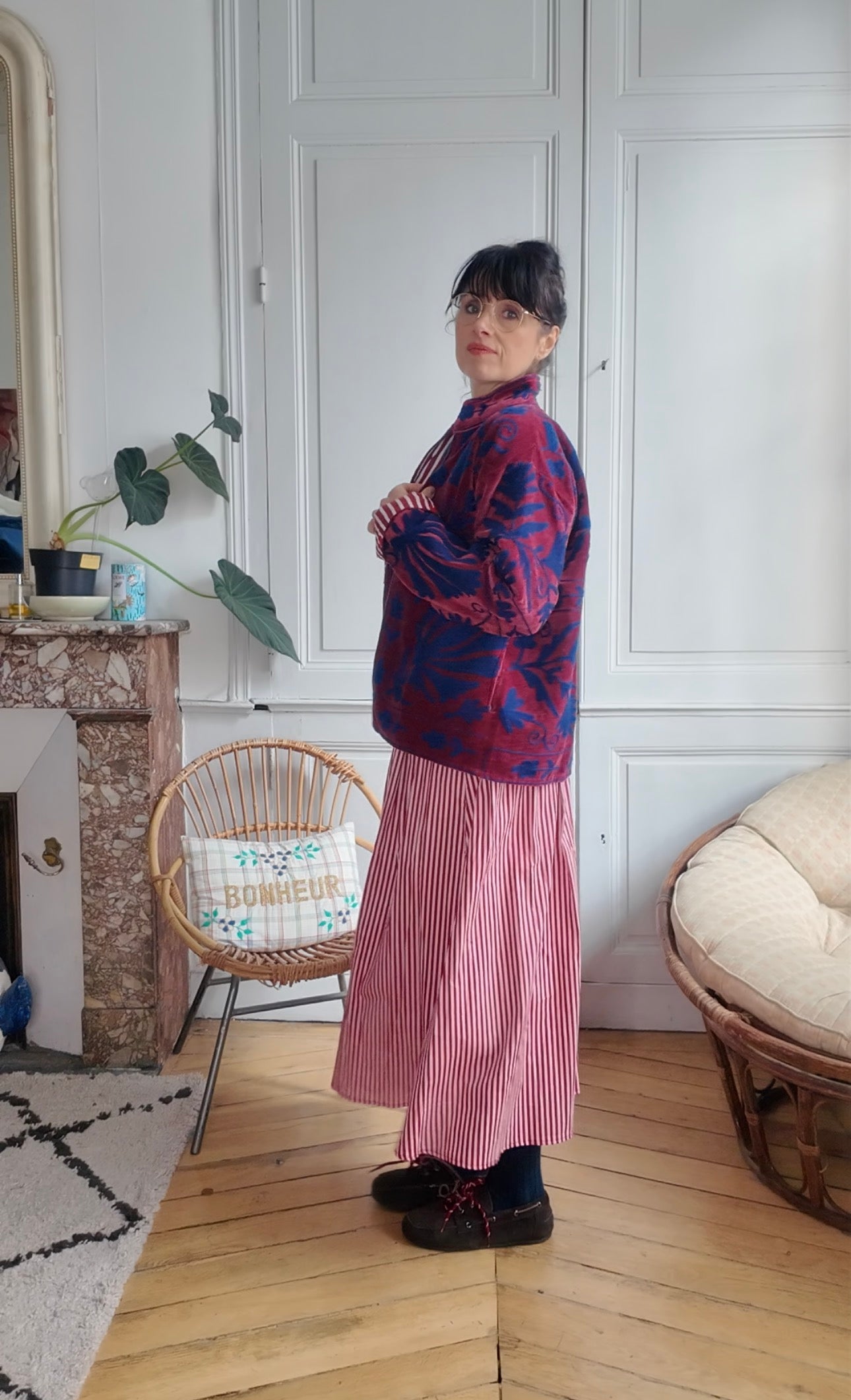 Veste velours brodée main