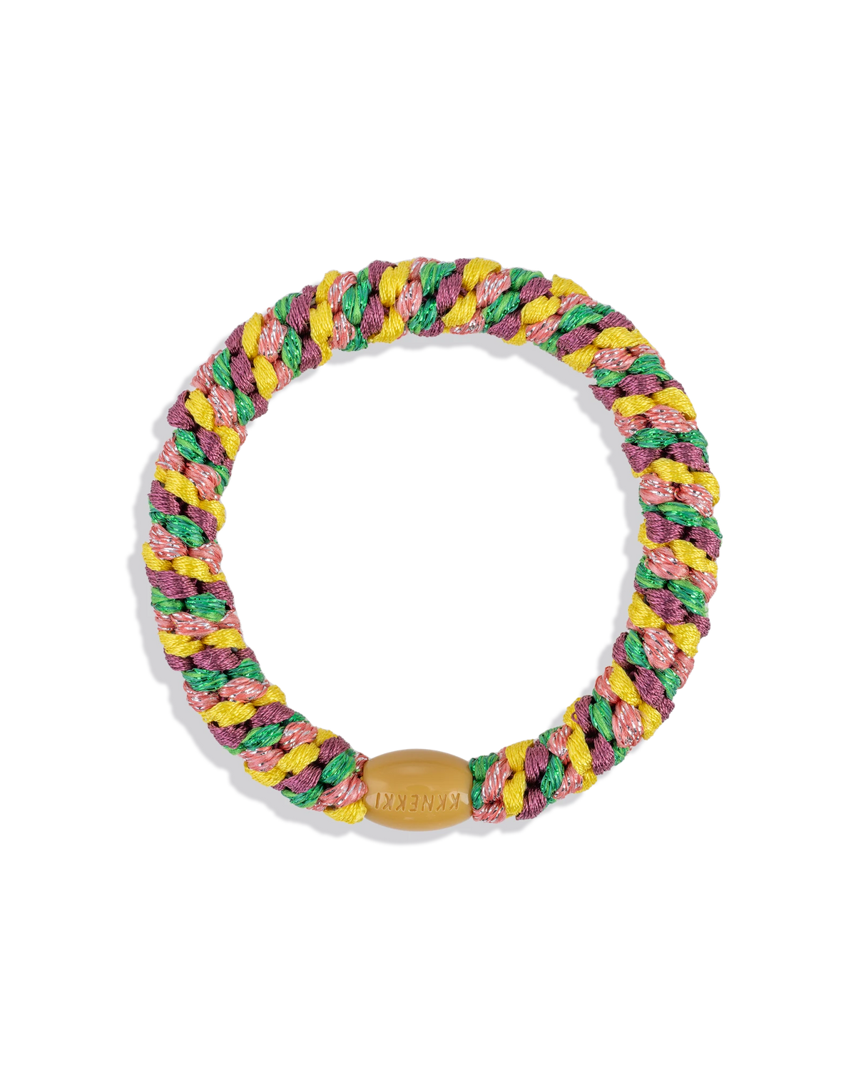 Élastique- Bracelet mélange de paillettes vertes jaunes et roses