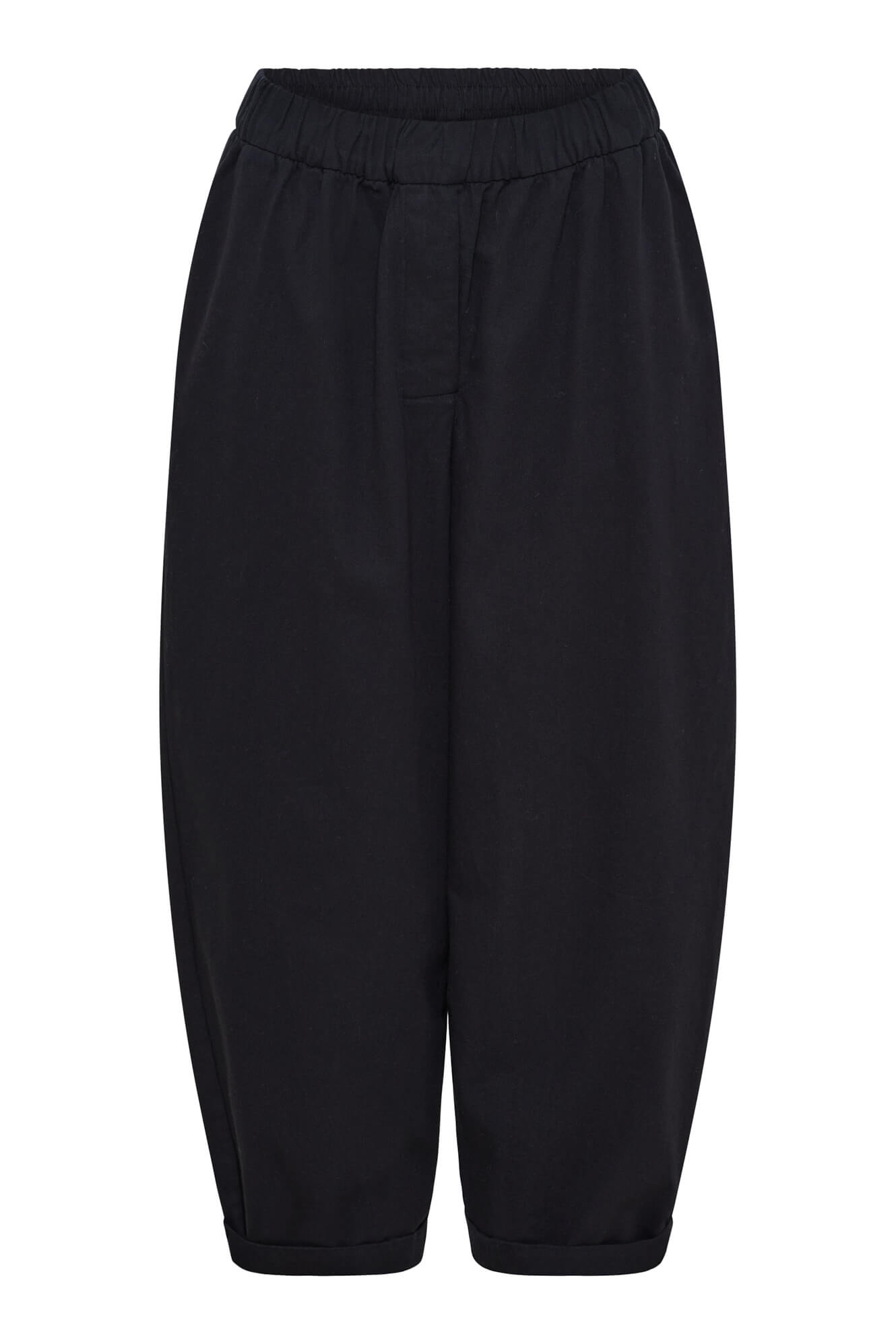 Pantalon Flora forme barrel en popeline de coton noire Anne-Mi