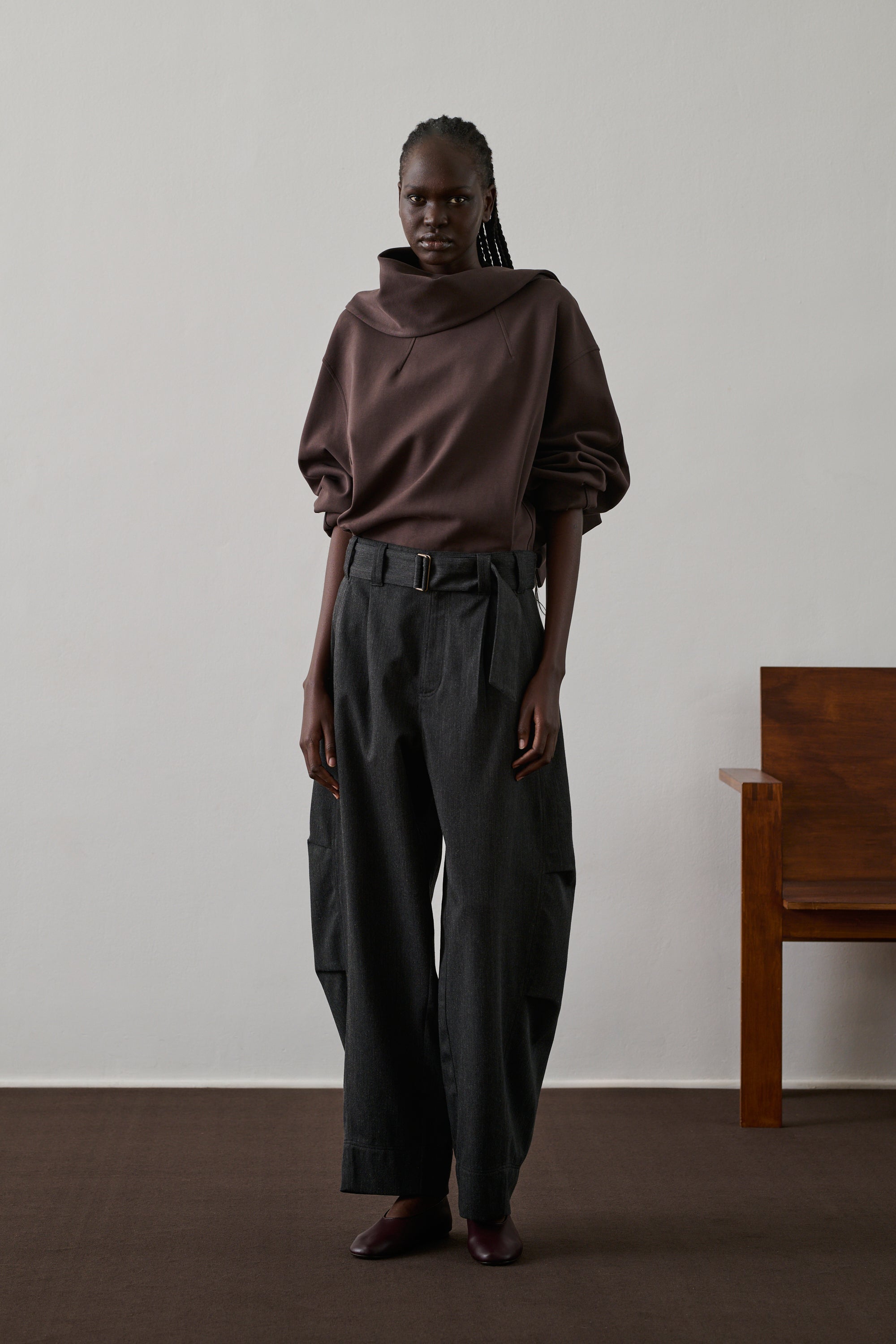 Pantalon gao en gabardine de laine