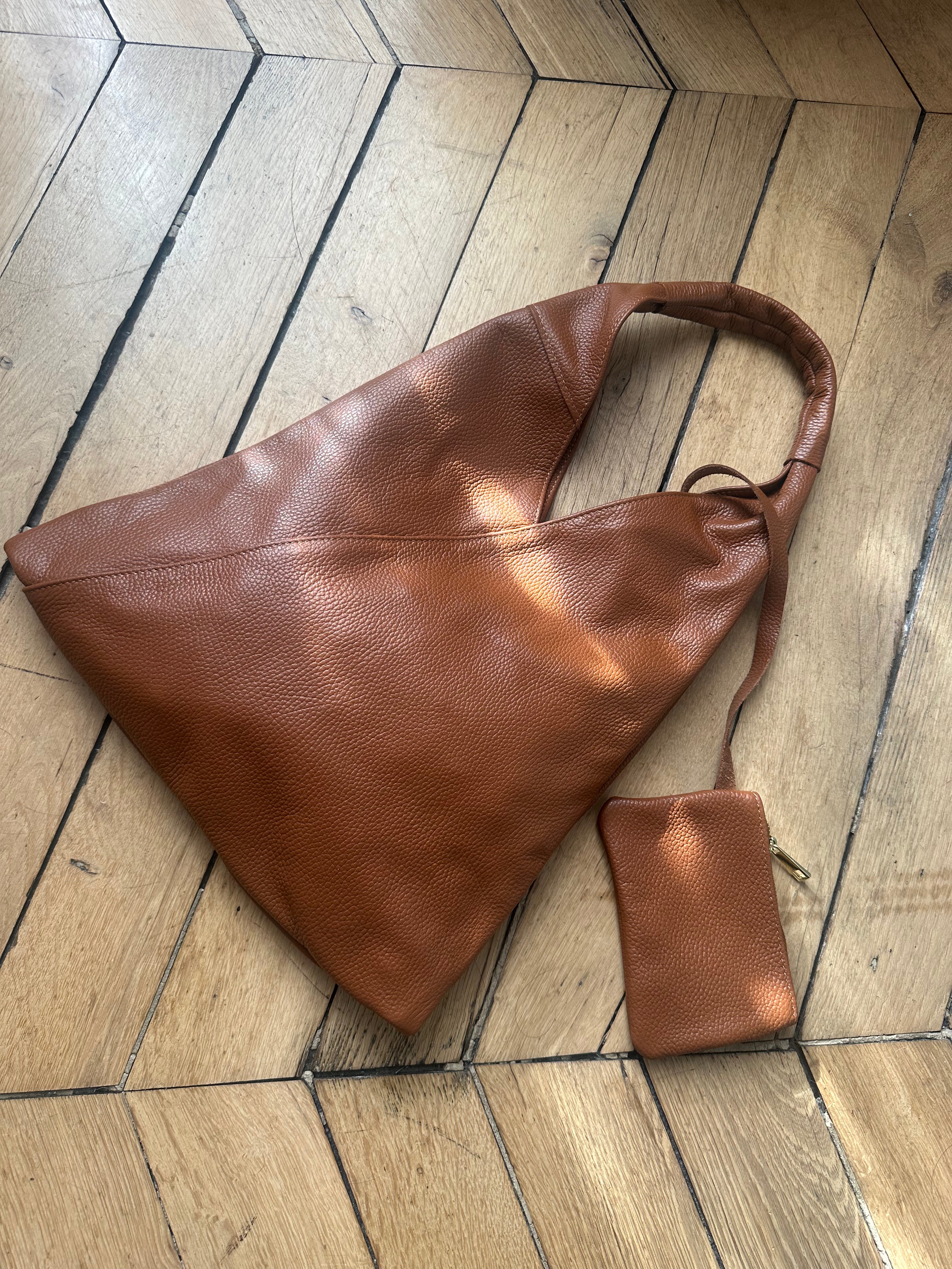 Sac cuir grainé japonais caramel