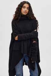 Poncho-cape en alpaga super doux noir