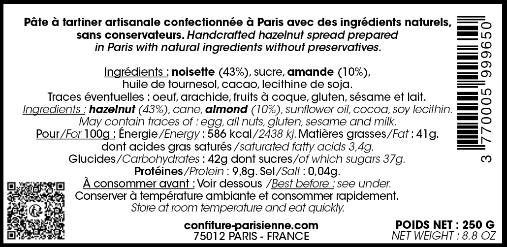 Confiture parisienne : pâte à tartiner Casse Noisette