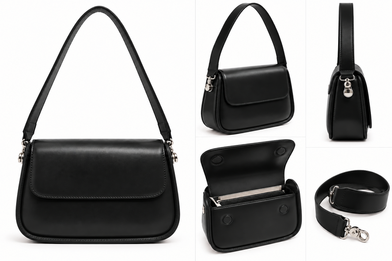 Sac à main cuir noir glacé format mini
