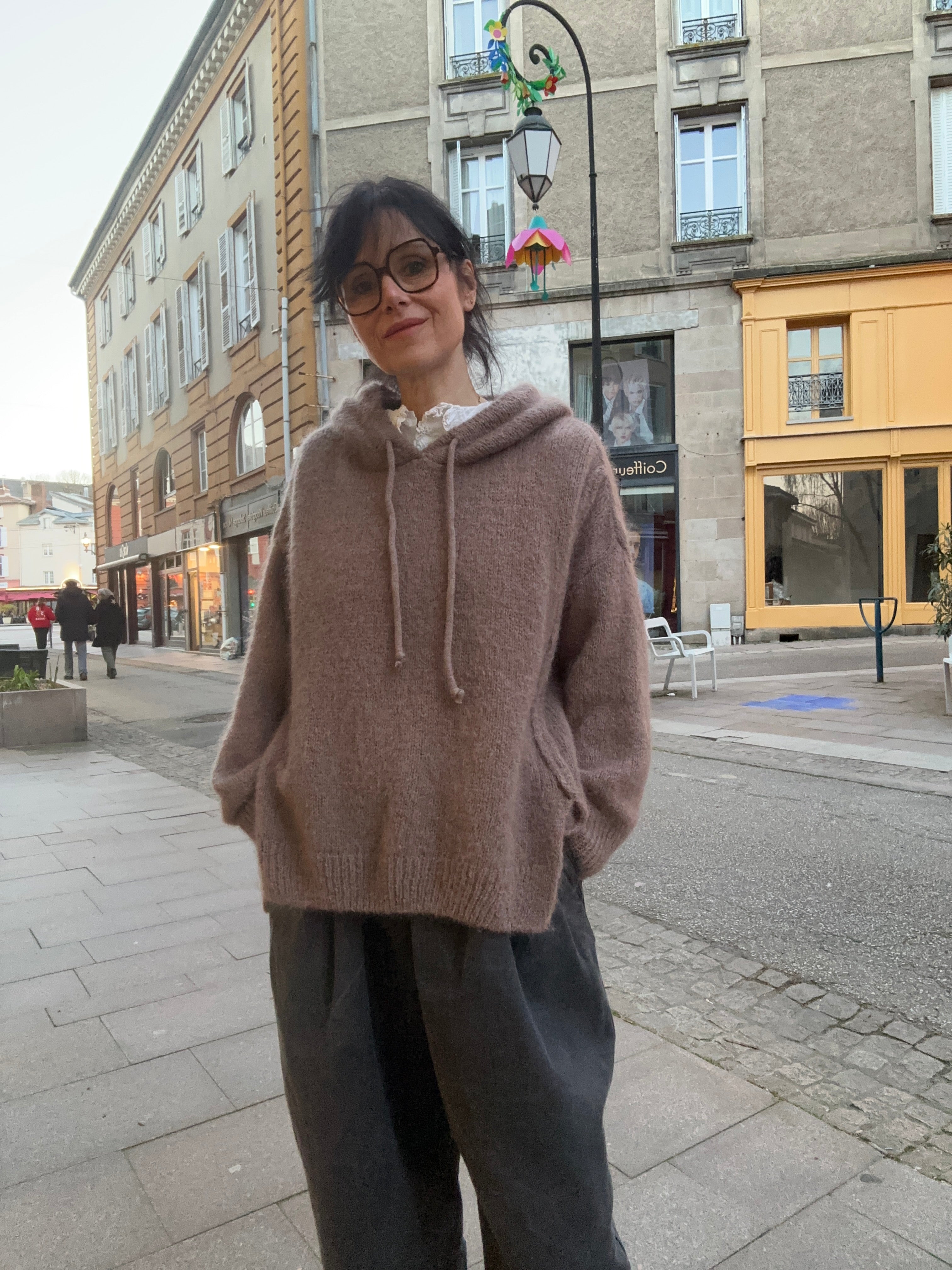 Pull à capuche en laine mohair