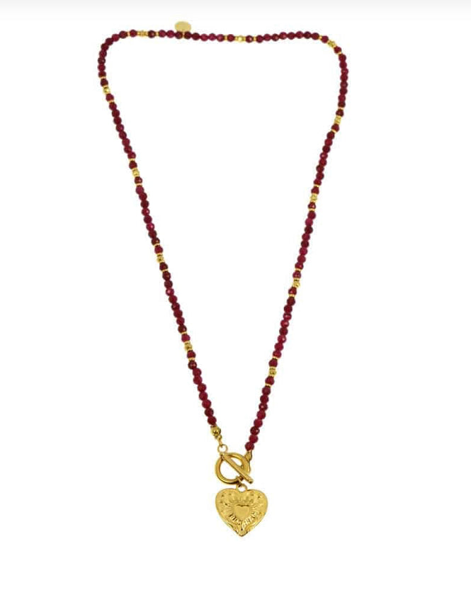 Collier cœur flamboyant jaspe rouge