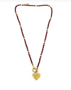Collier cœur flamboyant jaspe rouge